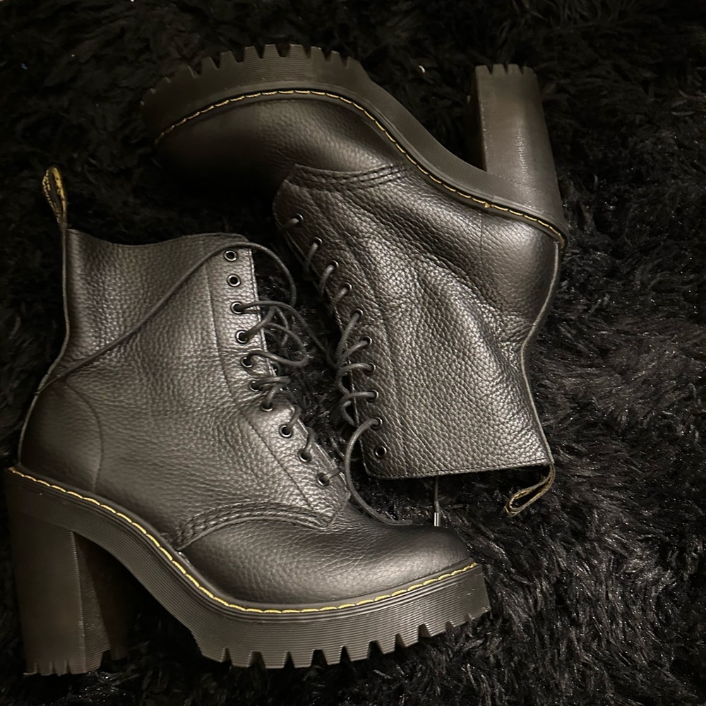 Sexy black leather Dr. Marten heeled boots